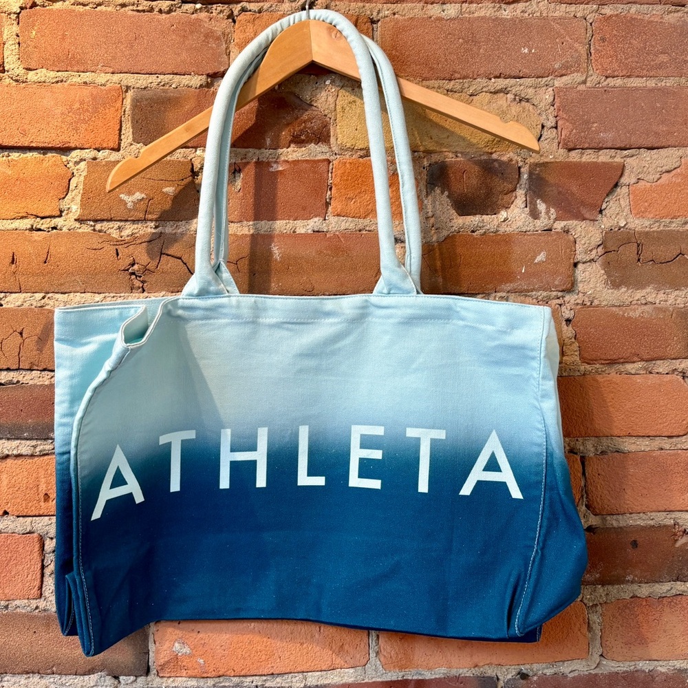 NWOT Athleta Blue Ombré Canvas Shopping Bag. 18.5 x 12”